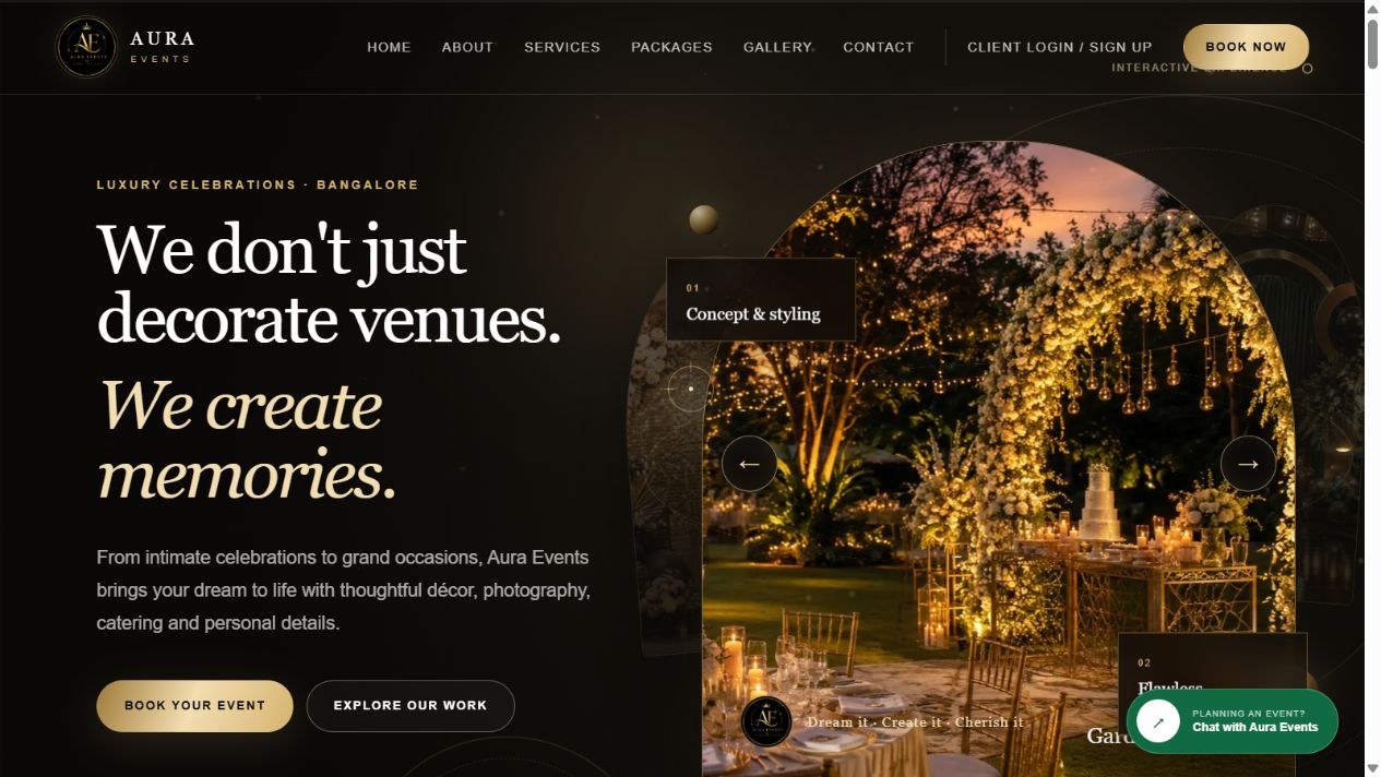 Aura Events website preview
